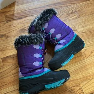 Kamik size 5 snow boots purple with grey fur lining